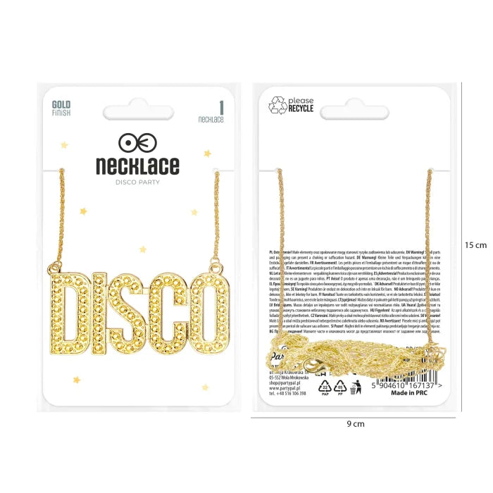 Naszyjnik – złoty łańcuszek z napisem „DISCO” - Costume Accessories