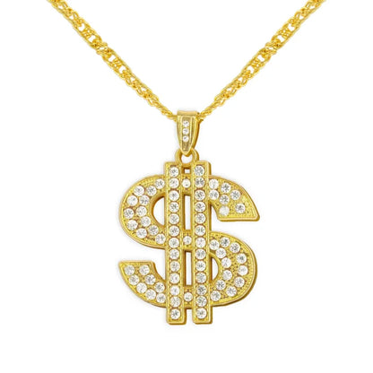 Naszyjnik – złoty łańcuszek ze znakiem dolara z cyrkoniami - Costume Accessories