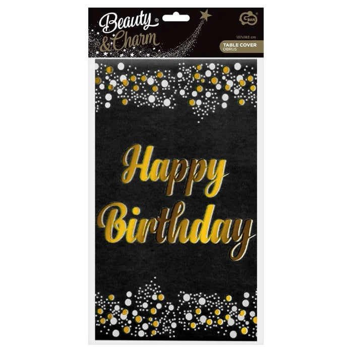 Obrus Happy Birthday, CZARNY, B&C, 137x183 cm foliowy