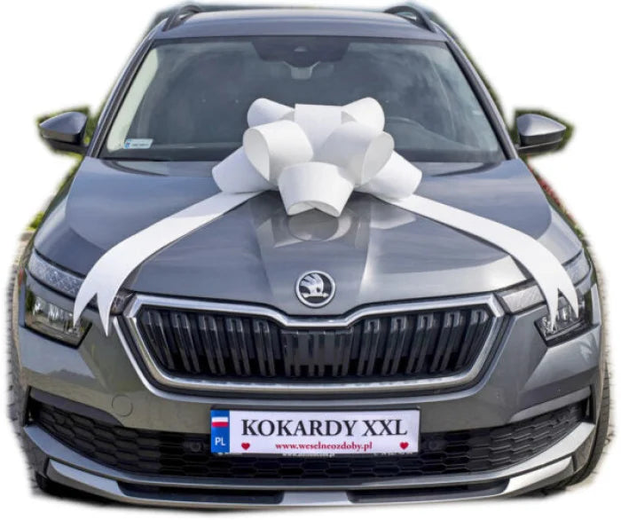 Ogromna kokarda XXL na samochód drzwi szyby - 60 cm średnicy zestaw - White - Wedding Party Supplies