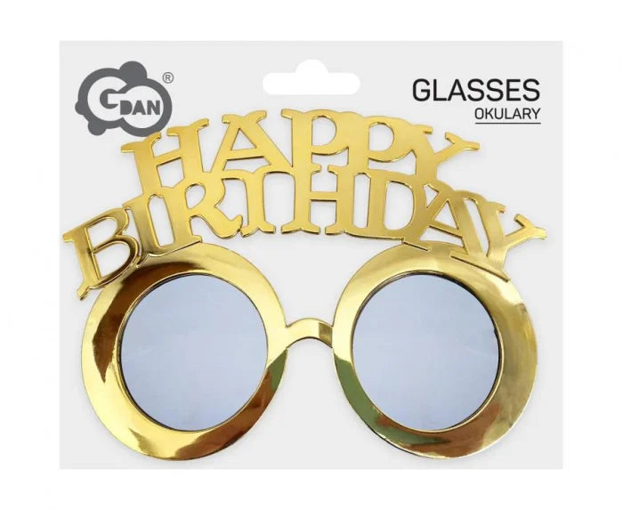 Okulary Happy Birthday złote - Costume Accessories