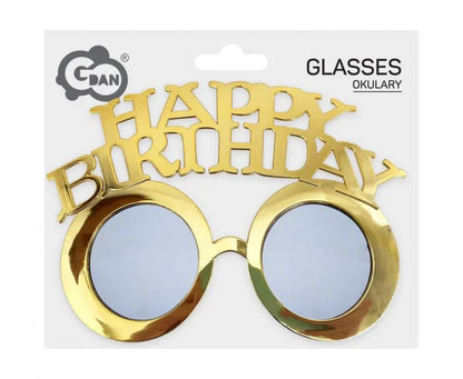 Okulary Happy Birthday złote - Costume Accessories