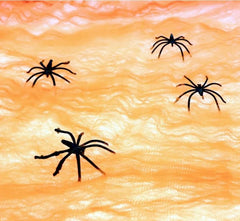 Pajęczyna dekoracyjna pomarańczowa z 4 pająkami – 20 g - Party Decorations