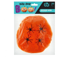 Pajęczyna dekoracyjna pomarańczowa z 4 pająkami – 20 g - Party Decorations