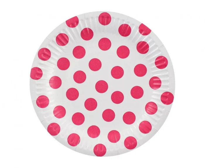 Papierowe talerzyki w groszki – magenta 18 cm 6 szt.