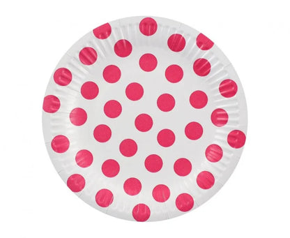 Papierowe talerzyki w groszki – magenta 18 cm 6 szt.