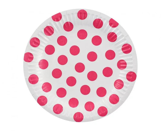 Papierowe talerzyki w groszki – magenta 18 cm 6 szt.