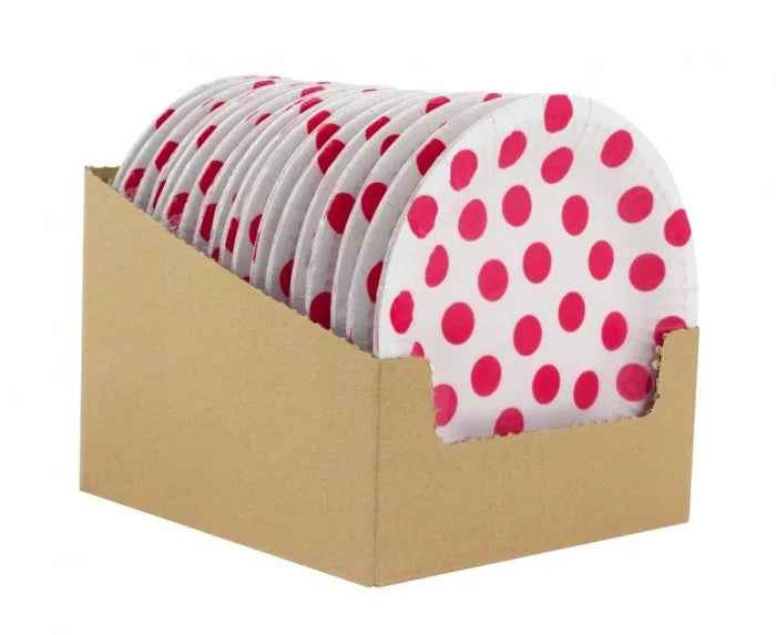 Papierowe talerzyki w groszki – magenta 18 cm 6 szt.