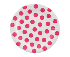 Papierowe talerzyki w groszki – magenta 18 cm 6 szt.