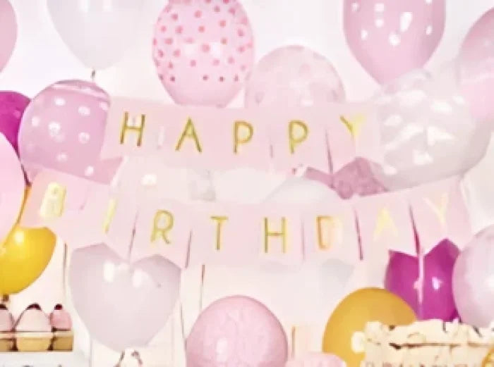 Papierowy Baner ’Happy Birthday’ różowo - złoty 15 x 175 cm - Party Decorations