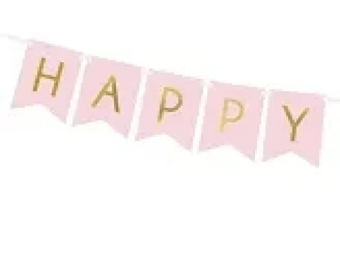 Papierowy Baner ’Happy Birthday’ różowo - złoty 15 x 175 cm - Party Decorations