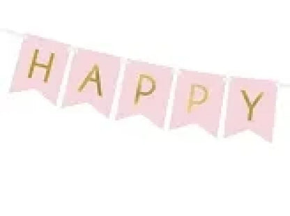 Papierowy Baner ’Happy Birthday’ różowo - złoty 15 x 175 cm - Party Decorations