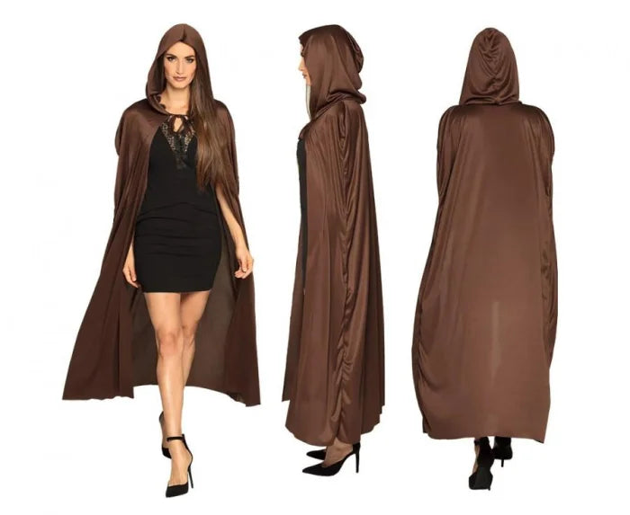 Peleryna z kapturem długa brązowa – 180 cm - Costume Accessories