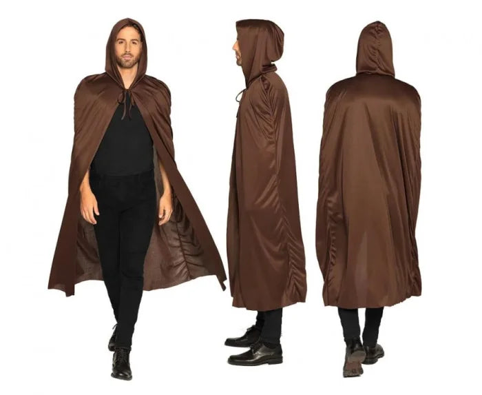 Peleryna z kapturem długa brązowa – 180 cm - Costume Accessories