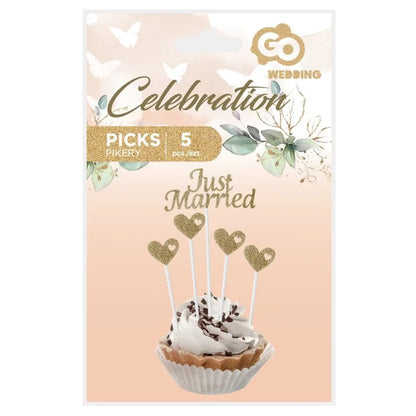 Pikery do babeczek "Just Married" – złoty blask na Twoim przyjęciu!