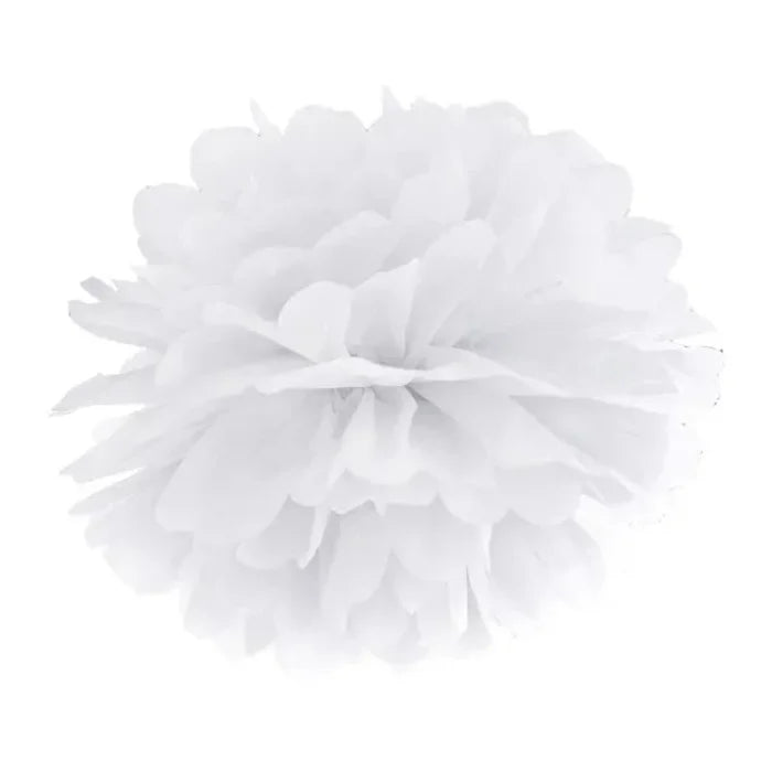 Pompon bibułowy, biały, 25cm