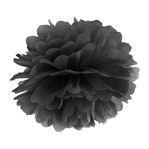 Pompon bibułowy, czarny, 25cm