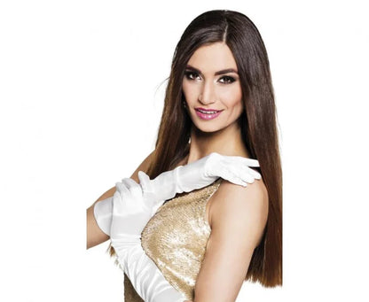 Rękawiczki satynowe „Wieczorowe” – 40 cm perłowe