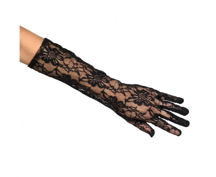 Rękawiczki wieczorowe koronkowe czarne – elegancki dodatek do kostiumu i stylizacji - Costume Accessories