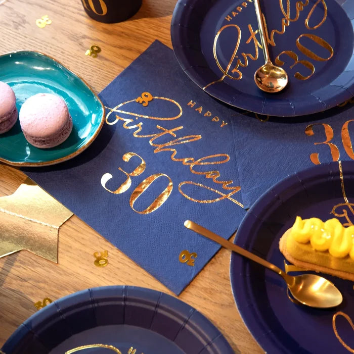 Serwetki Happy Birthday granatowe – 10 szt. 33 × 33 cm (warianty: 18 / 30 / 40 / 50 / 60) - Napkins