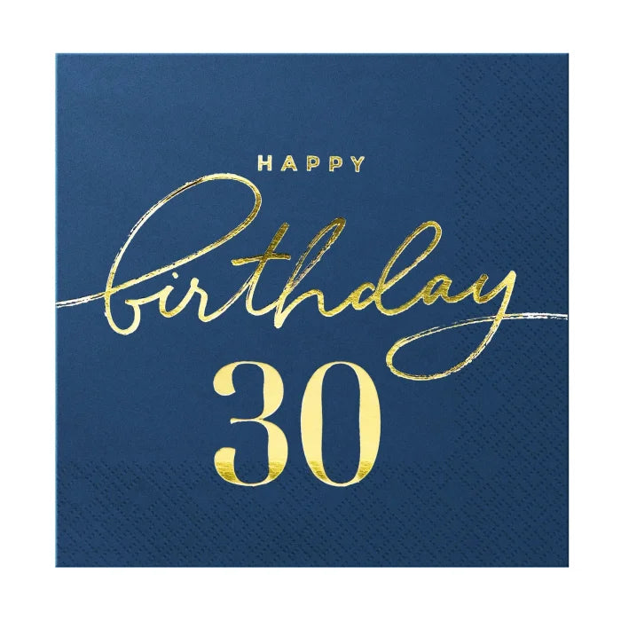 Serwetki Happy Birthday granatowe – 10 szt. 33 × 33 cm (warianty: 18 / 30 / 40 / 50 / 60) - Happy Birthday 30 - Napkins