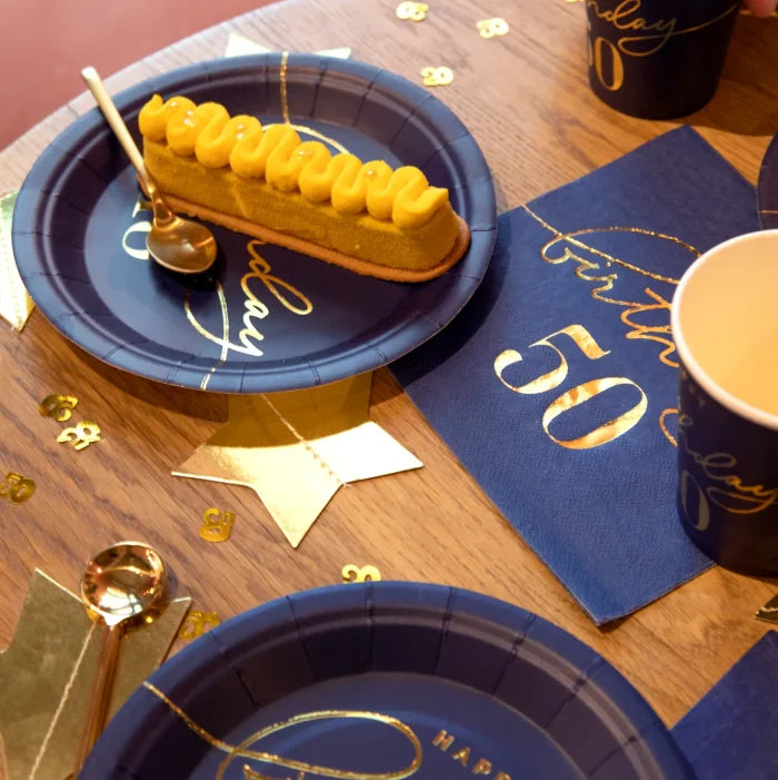 Serwetki Happy Birthday granatowe – 10 szt. 33 × 33 cm (warianty: 18 / 30 / 40 / 50 / 60) - Napkins