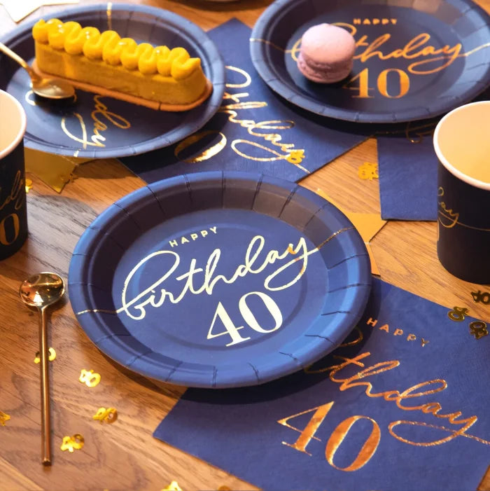 Serwetki Happy Birthday granatowe – 10 szt. 33 × 33 cm (warianty: 18 / 30 / 40 / 50 / 60) - Napkins