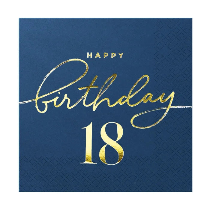Serwetki Happy Birthday granatowe – 10 szt. 33 × 33 cm (warianty: 18 / 30 / 40 / 50 / 60) - Happy Birthday 18 - Napkins