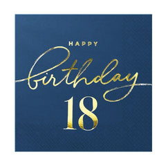Serwetki Happy Birthday granatowe – 10 szt. 33 × 33 cm (warianty: 18 / 30 / 40 / 50 / 60) - Happy Birthday 18 - Napkins