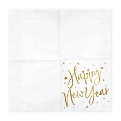 Serwetki "Happy New Year" – Białe, 33x33 cm
