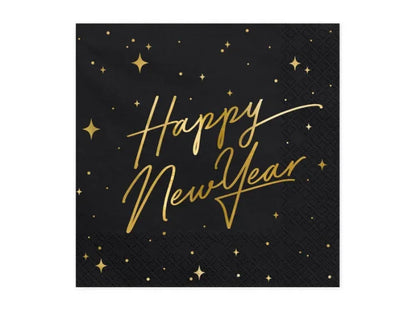 Serwetki Happy New Year czarne 33 × 33 cm (20 szt.) - Napkins