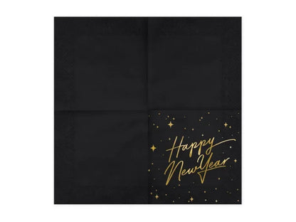 Serwetki Happy New Year czarne 33 × 33 cm (20 szt.) - Napkins