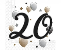 Serwetki papierowe ’20 Urodziny Rocznica Jubileusz’ – 20 szt. 33 x 33 cm