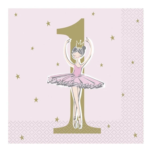 Serwetki Papierowe na Roczek Dziewczynki – Ballerina 1st Birthday 16 szt.