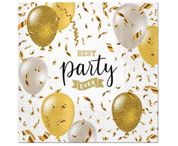 Serwetki papierowe z nadrukiem balonów i napisem „Best Party Ever” – 33 x 33 cm
