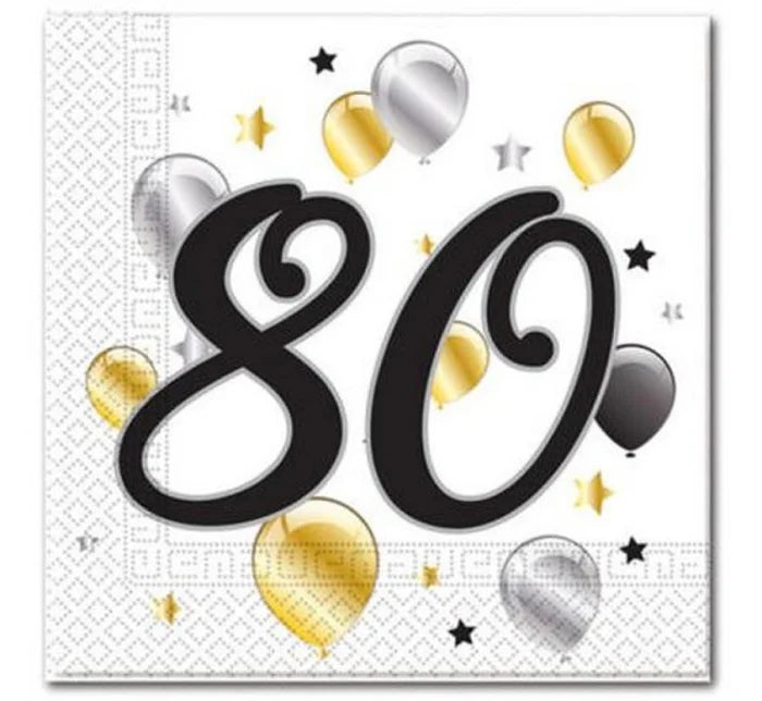 Serwetki urodzinowe ’Balloons - 80’’ – 20 szt. 33 x 33 cm