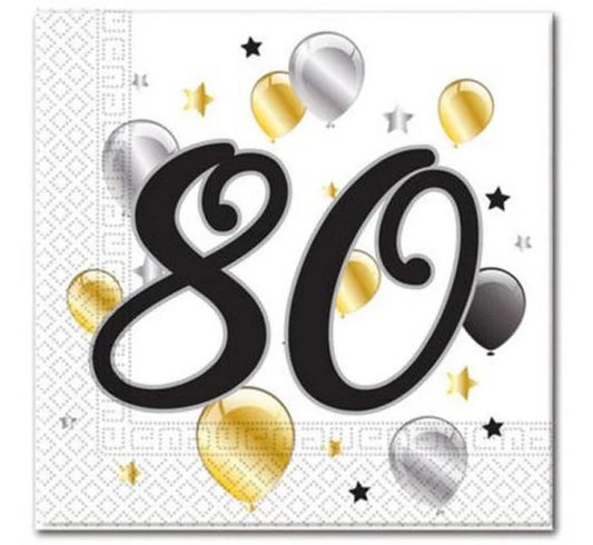 Serwetki urodzinowe ’Balloons - 80’’ – 20 szt. 33 x 33 cm