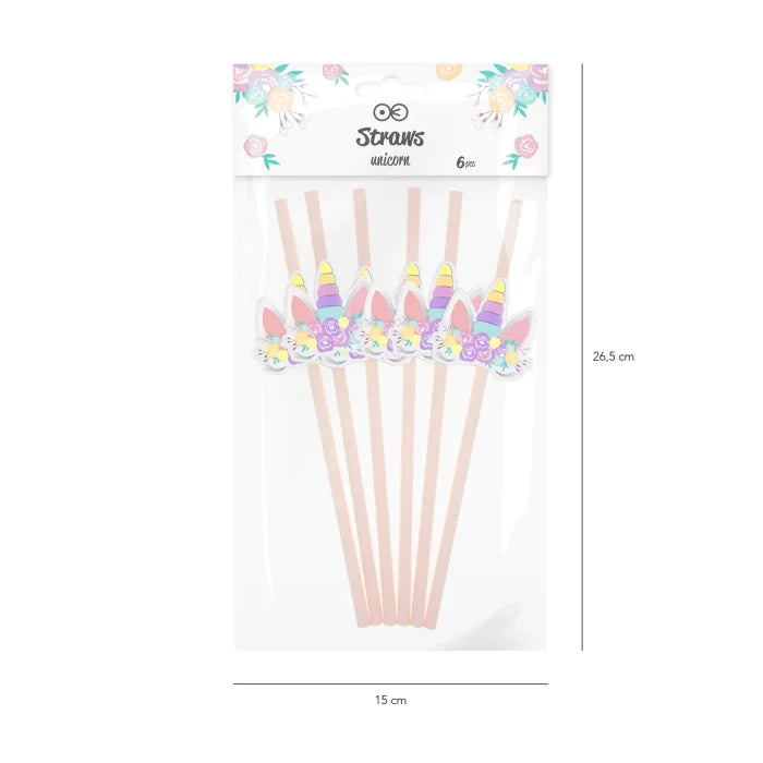 Słomki Jednorożec – 6 szt. długość 19,5 cm - Party Supplies