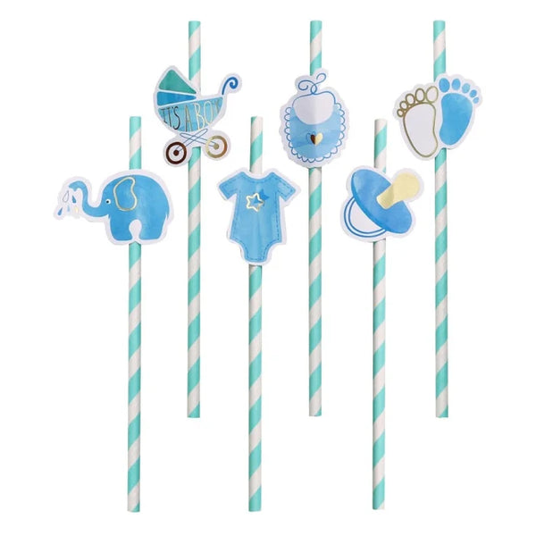 Słomki papierowe B&G Baby Boy, jasnoniebieskie, 20 cm, 8 szt. – eleganckie i ekologiczne!