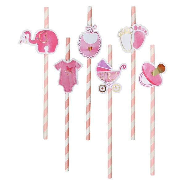 Słomki papierowe B&G Baby Girl, jasnoróżowe, 20 cm, 8 szt. – ekologiczne i stylowe!