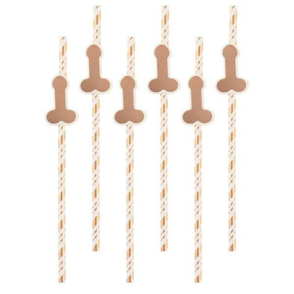 SŁOMKI papierowe NA WIECZÓR PANIEŃSKI peniski, GoGirls, różowe złoto - 6 szt.