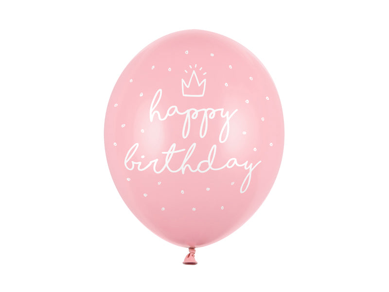 Balony 30cm, happy birthday, P. Baby Pink