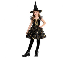 Strój czarna czarownica dla dzieci 110–140 cm (4–10 lat) – sukienka i kapelusz - Costumes