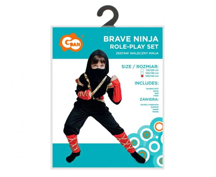 Strój Czarny Ninja dla dzieci (bluzka z kapturem spodnie pasek maska) 120-140 cm (6–10 lat) - Costumes
