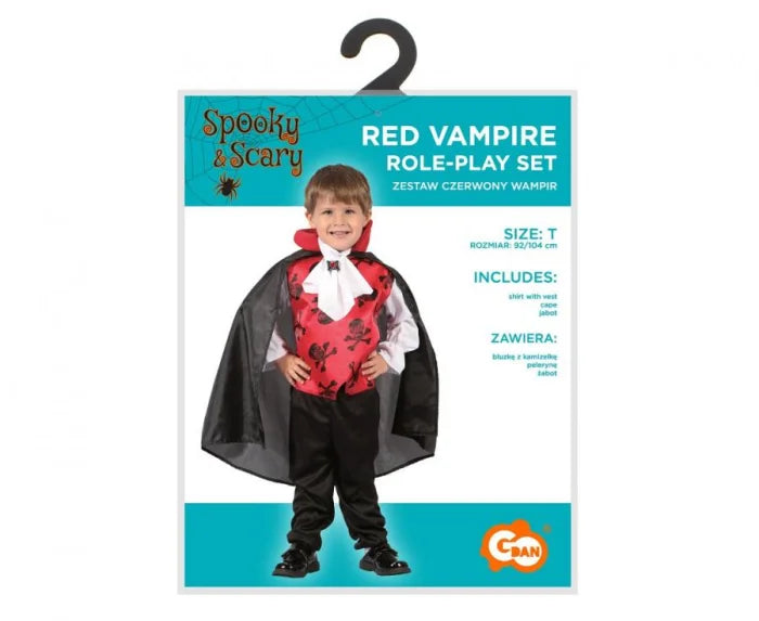 Strój czerwony wampir dla dzieci 92/104 cm (3–4 lata) – bluzka peleryna i żabot - Costumes