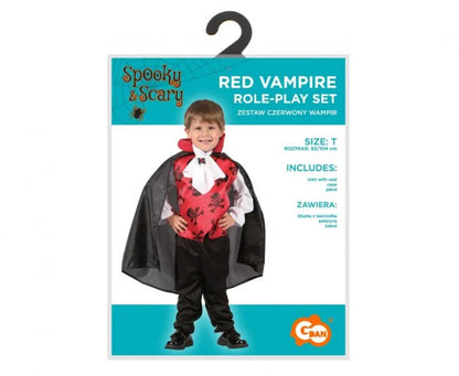 Strój czerwony wampir dla dzieci 92/104 cm (3–4 lata) – bluzka peleryna i żabot - Costumes