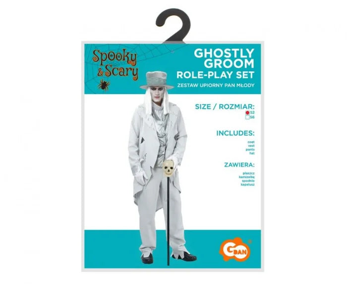 Strój dla dorosłych Upiorny Pan Młody – płaszcz kamizelka spodnie i kapelusz rozm. 52 56 (M L) - Costumes