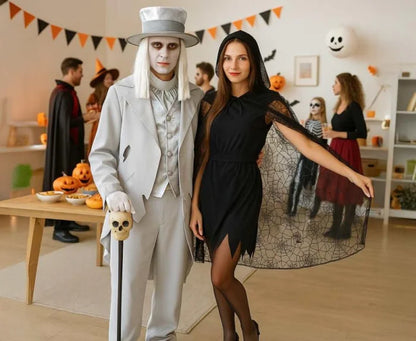 Strój dla dorosłych Upiorny Pan Młody – płaszcz kamizelka spodnie i kapelusz rozm. 52 56 (M L) - Costumes