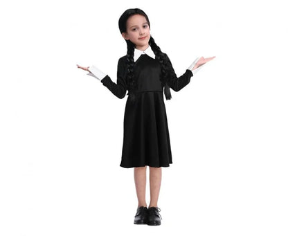 Strój dla dzieci Wednesday Addams – czarna sukienka z kołnierzem rozm. 110/120 130/140 cm - Costumes