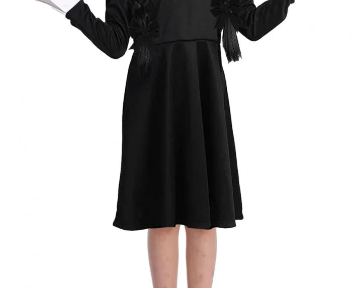 Strój dla dzieci Wednesday Addams – czarna sukienka z kołnierzem rozm. 110/120 130/140 cm - Costumes